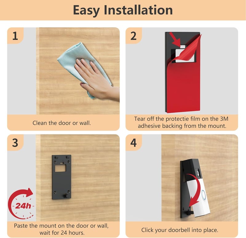Mamerry No-Drill Doorbell Mount for All-new Battery Doorbell (2024 Release), Strong Adhesive Doorbell Mounting Plate Holder Bracket Accessories for Apartment Rentals Office - Image 5